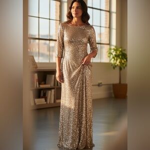 Adrianna Papell Gold Long Sleeve Dress